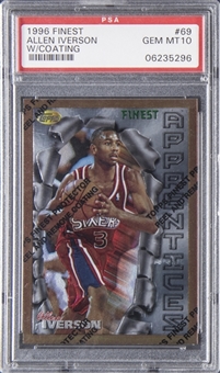 1996-97 Topps Finest #69 Allen Iverson Rookie Card With Coating - PSA GEM MINT 10